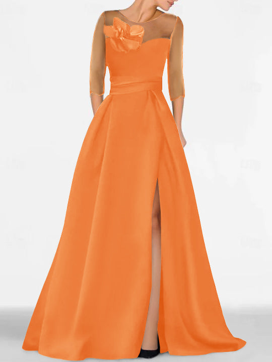 Sweetheart A-Line Princess Gown with 3/4 Sleeves and Lace Floral Detail for the Mother of the Bride