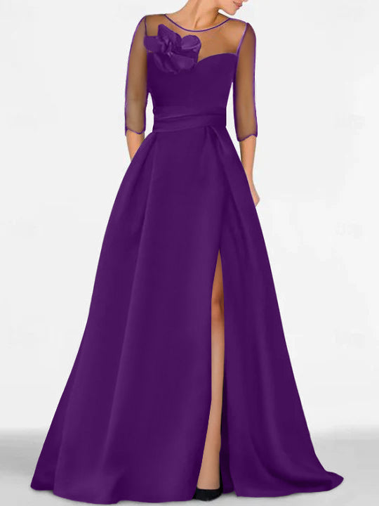 Sweetheart A-Line Princess Gown with 3/4 Sleeves and Lace Floral Detail for the Mother of the Bride