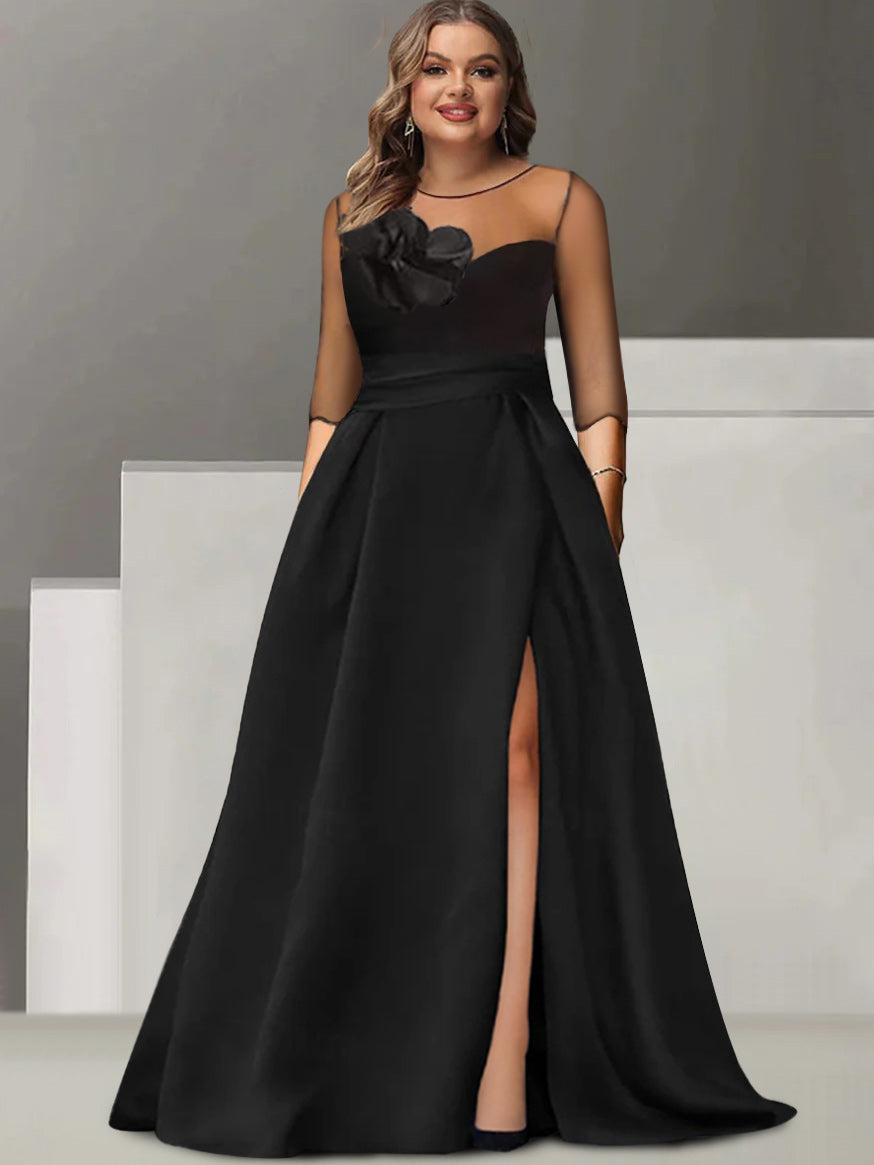 Sweetheart A-Line Princess Gown with 3/4 Sleeves and Lace Floral Detail for the Mother of the Bride