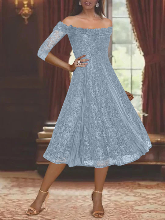 Off-the-shoulder A-Line Princess Dresses for Mothers of the Bride & Groom with Half Sleeves and Lace