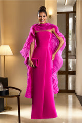 Unique Strapless Sleeveless Floor-Length Mother of the Bride Dress with Wraps & Ruffles