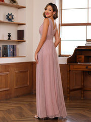 Unique V-Neck Sleeveless Floor-Length A-Line Mother of the Bride Dress with Ruffles