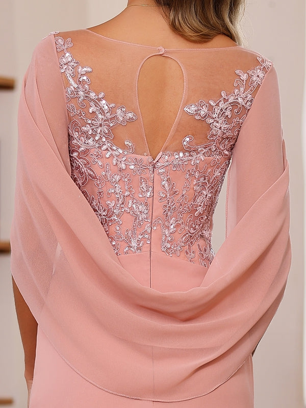 Plus Size Mother of the Bride A-Line Princess Scoop Floor-Length Outfits with Pleated & Sequins