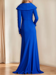 Floor-Length V-Neck Mermaid/Trumpet Mother of the Bride Dress with Ruffled Long Sleeves