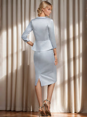 Knee-Length Mother of the Bride V-Keck Sheath/Column Dresses with Lace