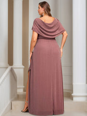 Plus Size Floor-length Mother of the Bride A-Line/Princess Dress with Scoop Neck Short Sleeves Ruffles & Sequins