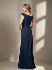 V-Neck Sleeveless Plus Size A-Line Princess Floor-Length Mother of the Bride Dress with Sequins and Ruffles
