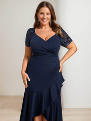 Asymmetrical V-Neck Short Sleeve Sheath Dress for Plus Size Mother of the Bride with Sequins