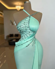Newinlook Noble Halter Light Blue Sleeveless Sequins Mermaid Evening Dress
