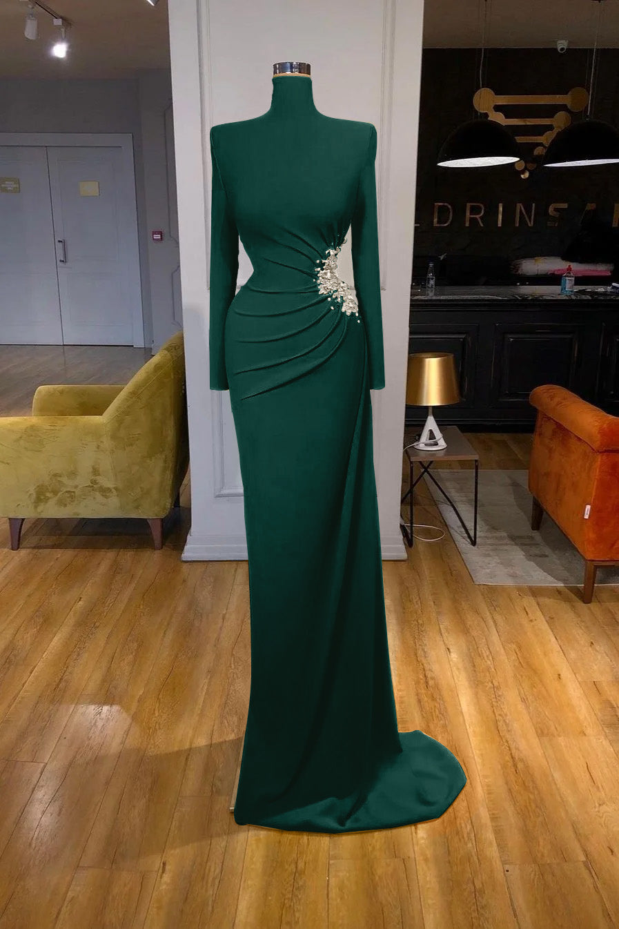 Newinlook Long Sleeves High-Neck Mermaid Evening Dress