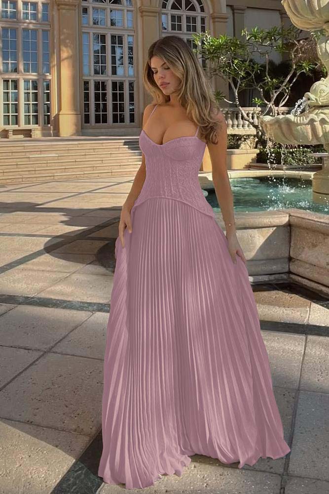 Spaghetti Strap Sleeveless Long Formal Dress With Ruffles Embroidery