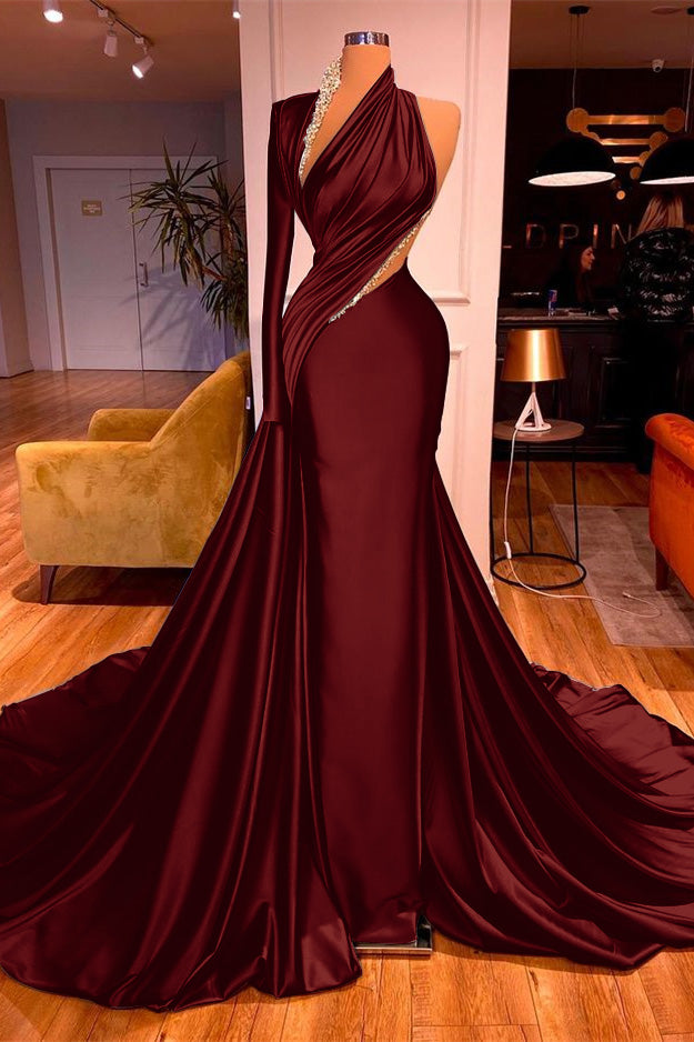 Newinlook One-Shoulder Mermaid Long Sleeves Evening Dress Long With Beadings