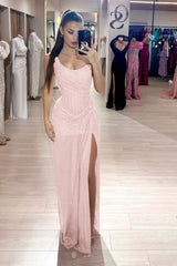 Strapless Sleeveless Mermaid Long Formal Dress With High Split