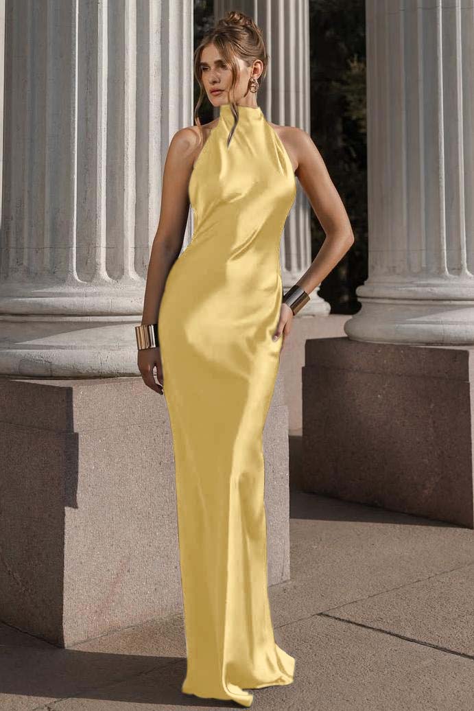 Halter Sleeveless Backless Mermaid Long Formal Dress With Pleated