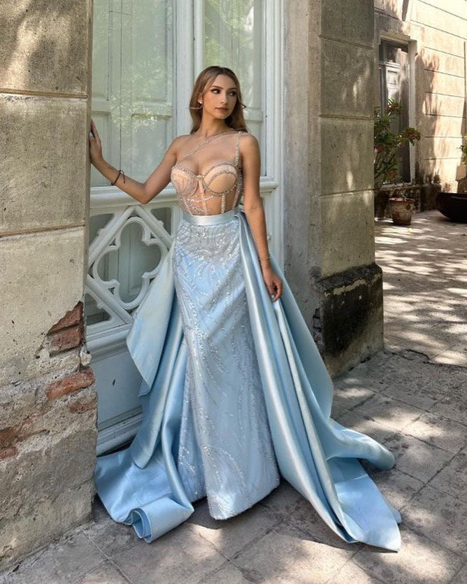 Sweetheart One-Shoulder Sleeveless Long Mermaid Formal Dress With Sequins And Embroidery