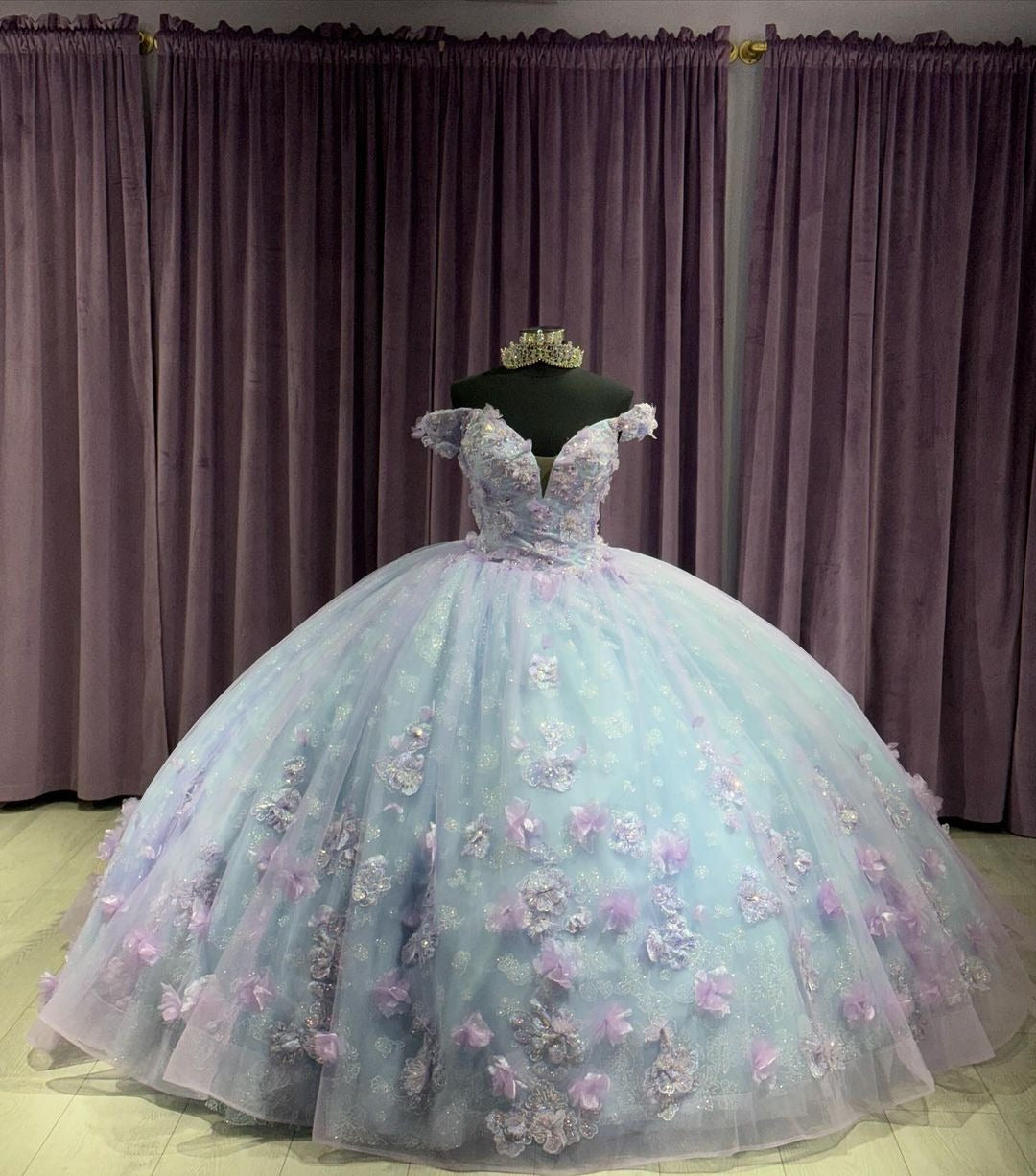 Off-Shoulder Ball Gown with 3D Floral Applique Princess Quinceanera & Sweet 16 Party Dress