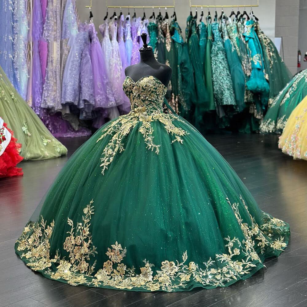 Exquisite Emerald Green Ball Gown Strapless 3D Floral Tulle Quinceanera Dress for Sweet 16 & Special Occasions