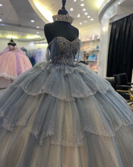 Exquisite Off-Shoulder Sweetheart Ball Gown Tiered Tulle Princess Dress for Quinceanera & Sweet 16