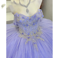 Lavender Off-Shoulder Ball Gown with Lace Appliques & Beaded Sparkle Quinceanera or Sweet 16 Evening Dress