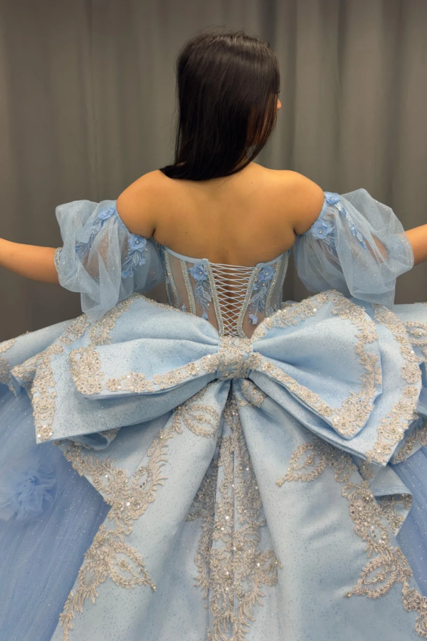 Sky Blue Ball Gown with Sweetheart Neckline Detachable Lantern Sleeves & 3D Floral Appliques Perfect for Quinceanera & Sweet 16 Celebrations