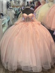 Exquisite Off-Shoulder Ball Gown with Beaded 3D Floral Appliques Perfect for Quinceanera & Sweet 16 Celebrations