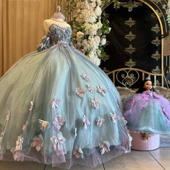 Off-Shoulder Ball Gown Sweetheart Neck Quinceanera Dress with 3D Floral Appliques & Sparkling Beaded Tulle for Sweet 16 & Princess Parties