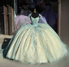 Mint Green Ball Gown Sweetheart Neckline Lace Appliques & Beaded Tulle Quinceanera Dress for Prom & Sweet 16