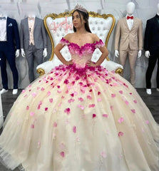 Exquisite Off-Shoulder Ball Gown with Floral Appliques & Beaded Tulle for Quinceanera or Sweet 16