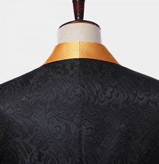 Newinlook Gold Three Piece Shawl Lapel Black Jacquard Suit for Men's Wedding