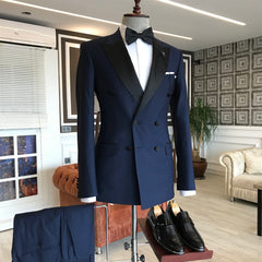 Newinlook Gentle Dark Navy Double-Breasted Evening Suit with Peaked Lapel for Men