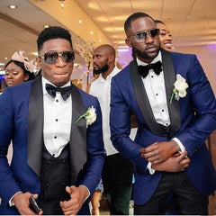Newinlook Navy Blue Three-Piece Wedding Suit with Black Shawl Lapel for Men’s Parties