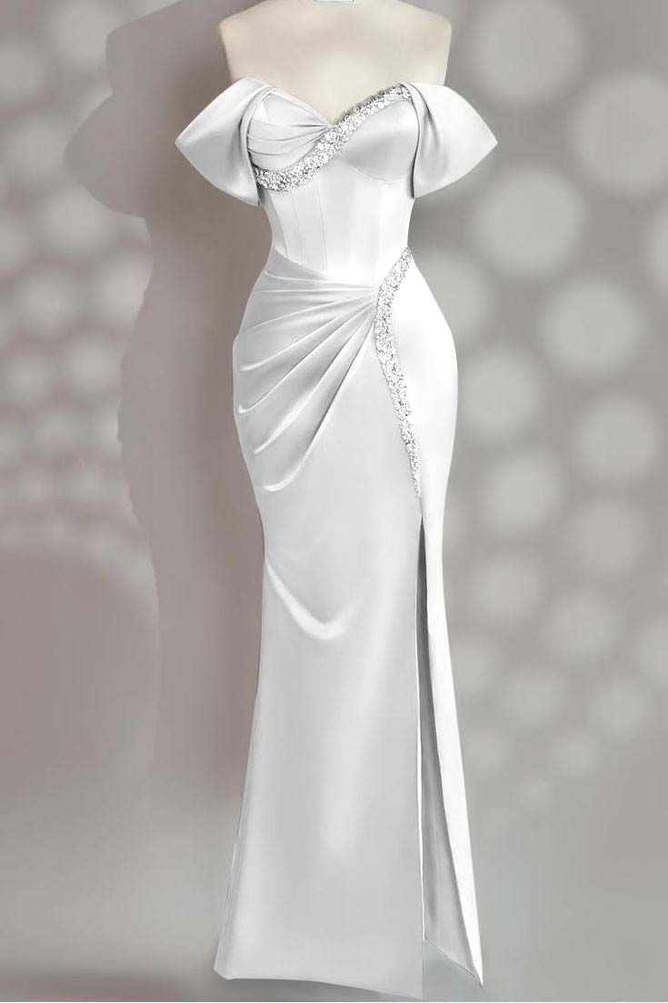 Sleeveless Off the Shoulder Long Mermaid Formal Dress With Beading