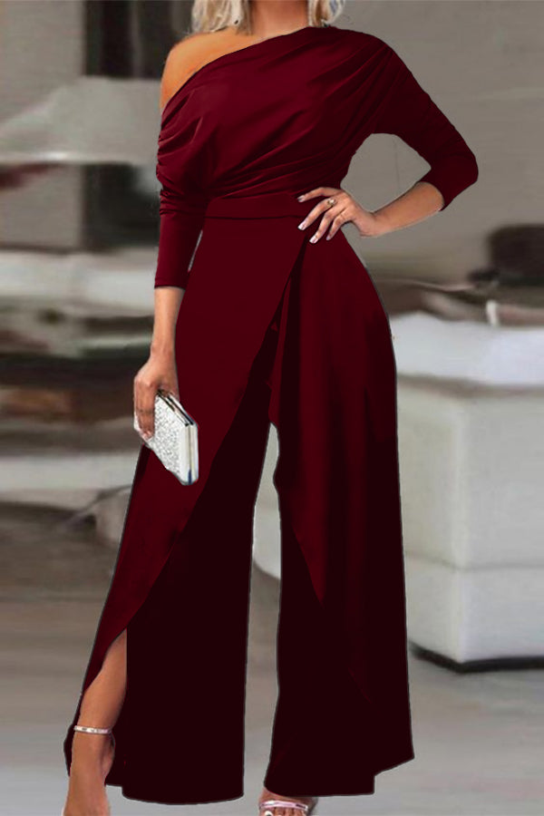 Newinlook Chic Black Asymmetrical Wide-Leg Niche Daily Women's Jump Suit