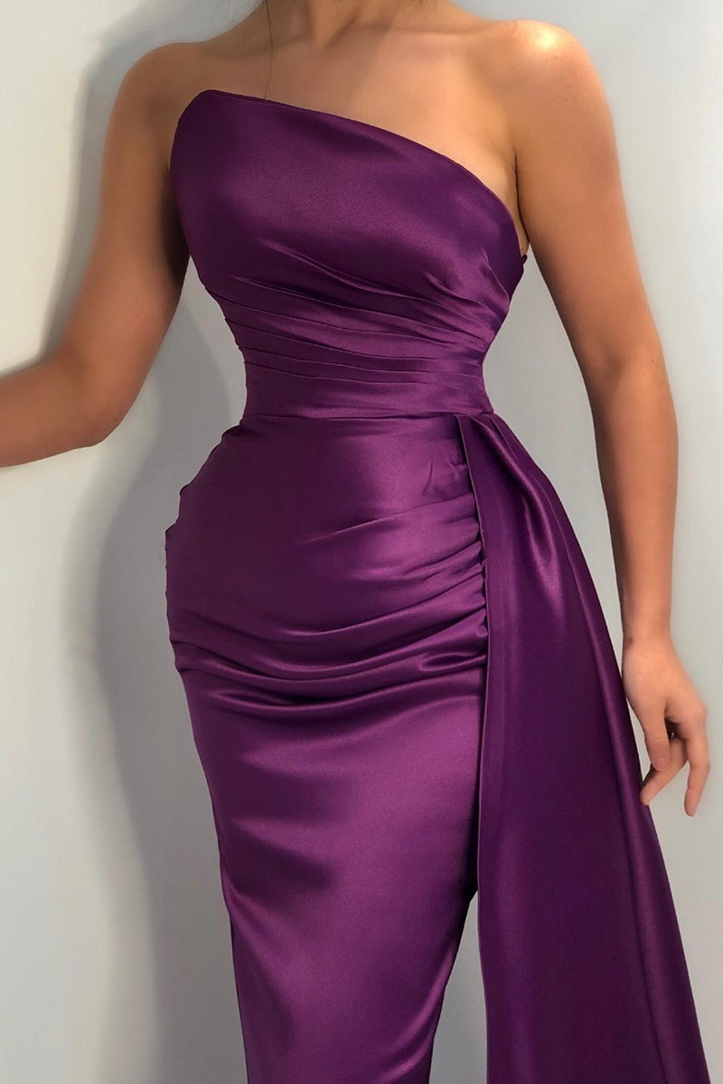 Newinlook Elegant New Arrives Purple Strapless Mermaid Evening Dress Long With Ruffles