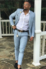 Newinlook Stylish Two-Piece Blue Wedding Suit with Notched Lapel for Groom’s Prom
