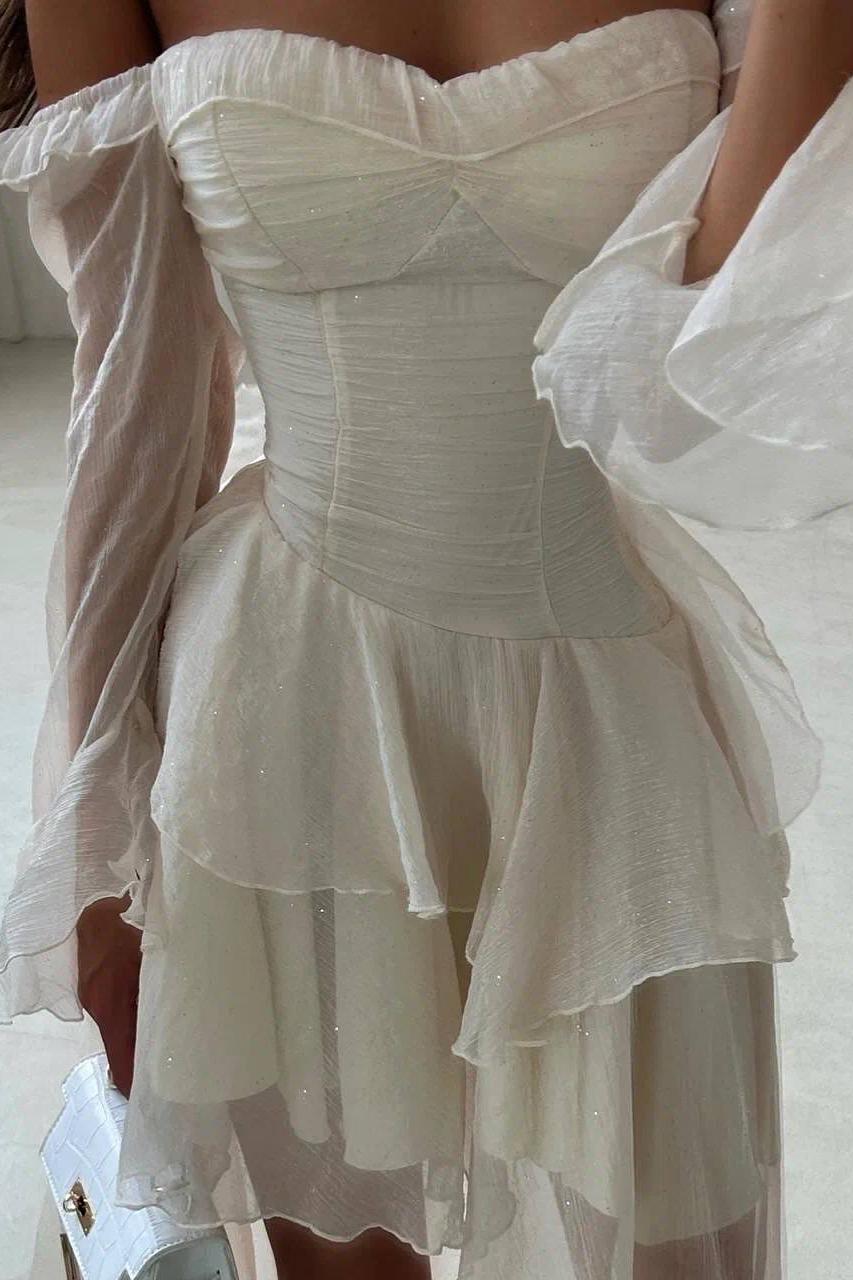 Strapless Long Sleeves Off the Shoulder Short Formal Dress With Ruffles