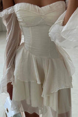 Strapless Long Sleeves Off the Shoulder Short Formal Dress With Ruffles