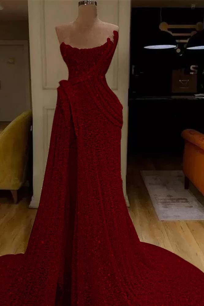 Sequin Strapless Sleeveless Long Mermaid Formal Dress With Split