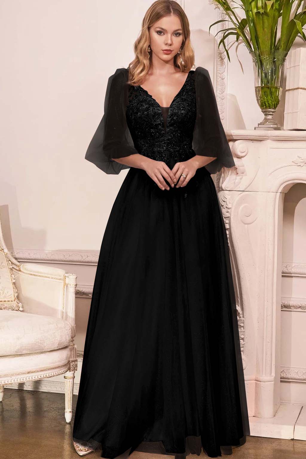 Charming Tulle V Neck Sleeveless Long Formal Dress With Appliques