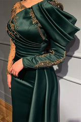 Newinlook Dark Green Mermaid Long Sleeves Beads Evening Dress With Appliques