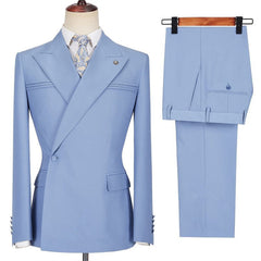 Newinlook Stylish Blue Casual Prom Suit with Peaked Lapel and Ruffles for Men