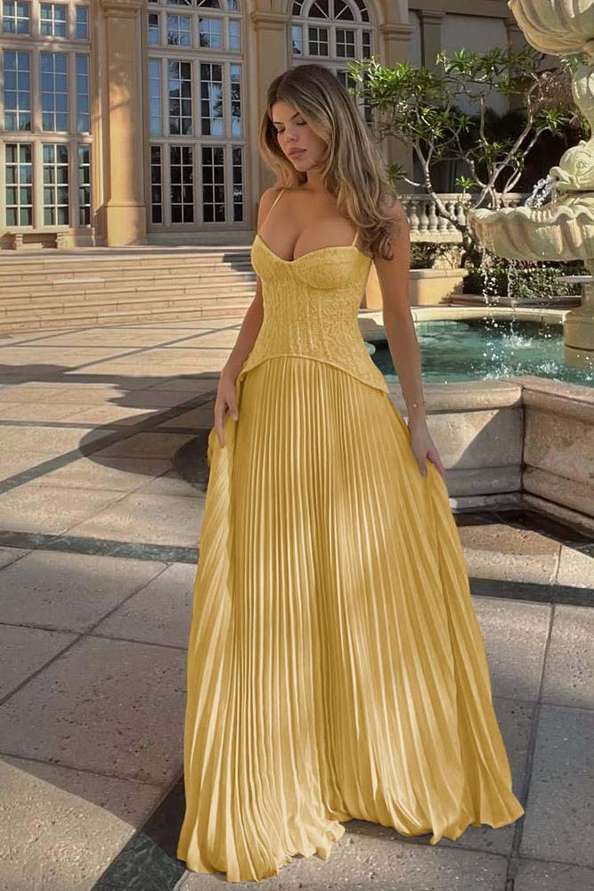 Spaghetti Strap Sleeveless Long Formal Dress With Ruffles Embroidery