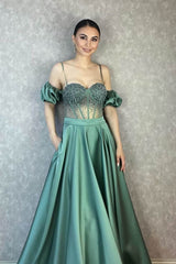 Newinlook Evening Dress Off-The-Shoulder With Beadings Spaghetti-Straps