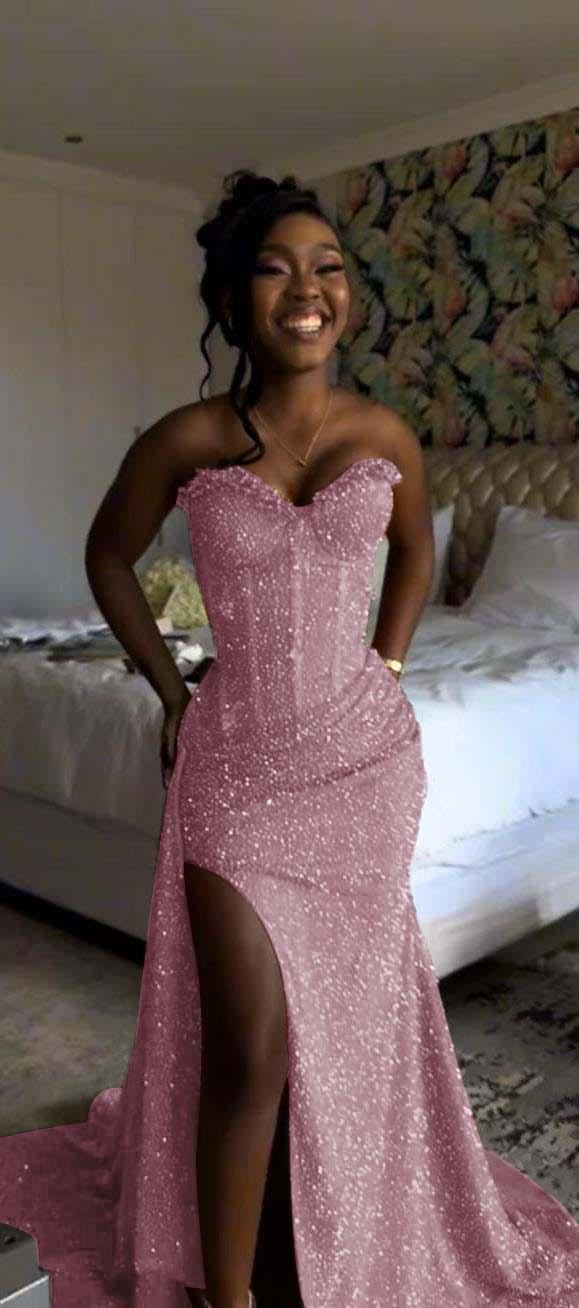 Sweetheart Sleeveless Long Mermaid Formal Dress With Split Sequin