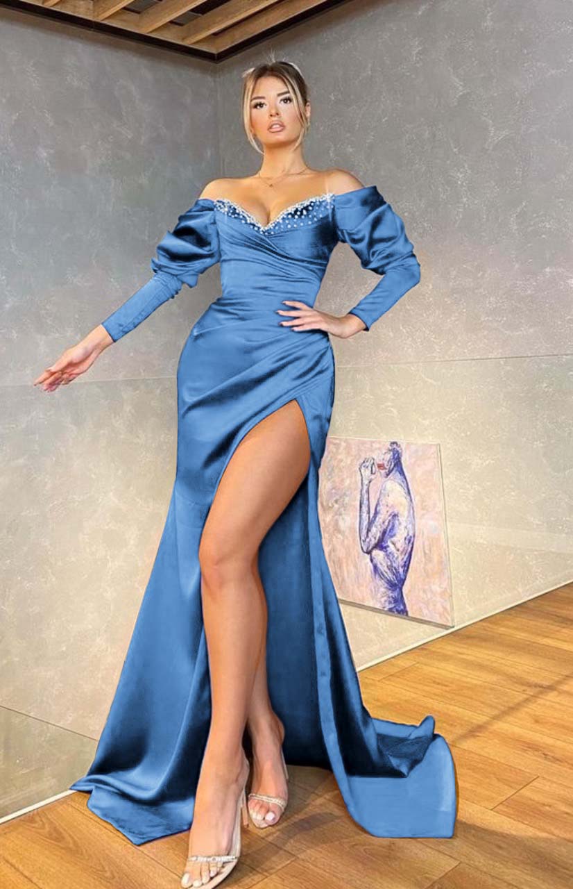 Newinlook Long Sleeves Royal Blue Mermaid Evening Dress