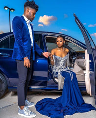 Newinlook Royal Blue Velvet Blazer for Men's Wedding, 2 Pieces with Chic Peaked Lapel