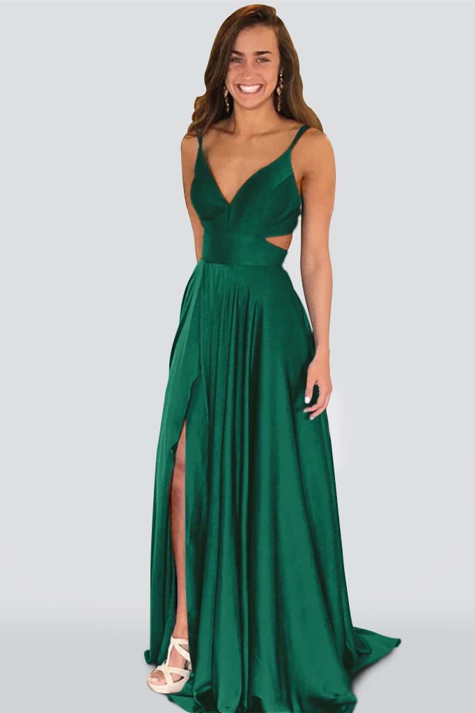 Newinlook Spaghetti-Straps Long Evening Dress Split