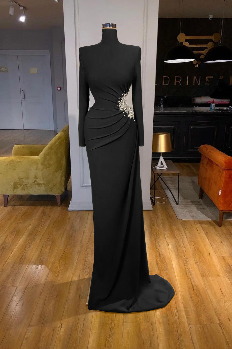 Newinlook Long Sleeves High-Neck Mermaid Evening Dress