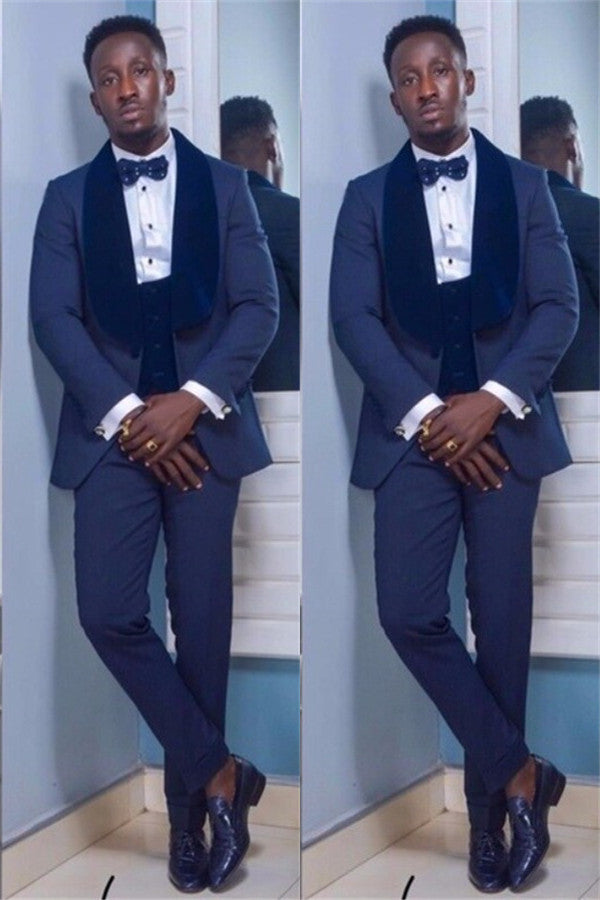 Newinlook Modern Dark Navy Shawl Lapel Easy Fit Wedding Suit