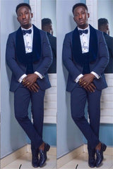 Newinlook Modern Dark Navy Shawl Lapel Easy Fit Wedding Suit